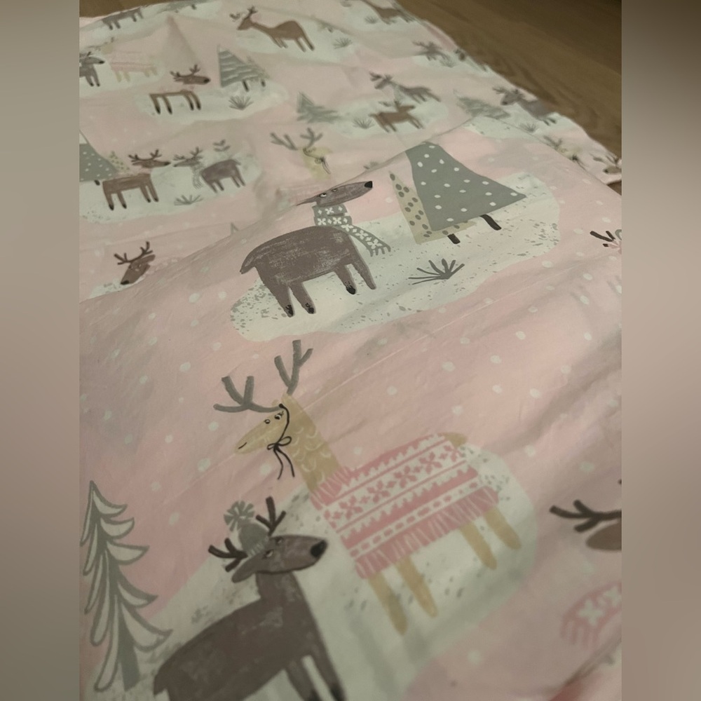Pottery Barn Kids winter Pink blush Reindeer Duvet Cover and sham organic cotton - Picture 7 of 10